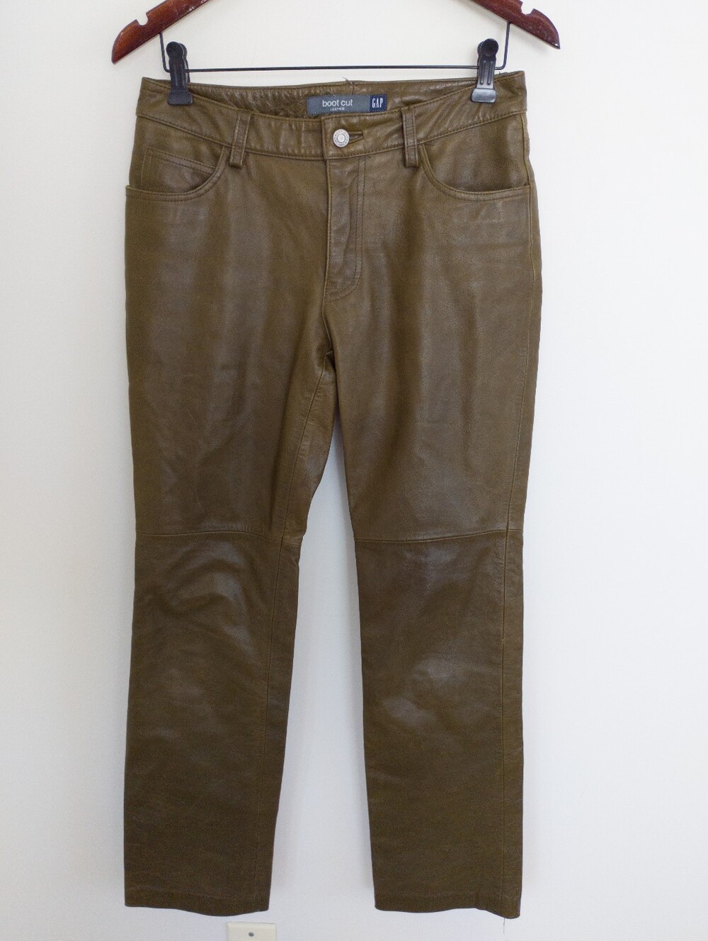 VTG Y2K Gap Genuine Leather Bootcut Pants Olive Green Size 6 Fall 2000 90s